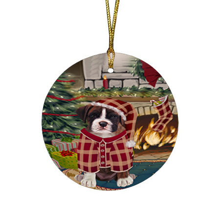 The Stocking was Hung Boxer Dog Round Flat Christmas Ornament RFPOR55598