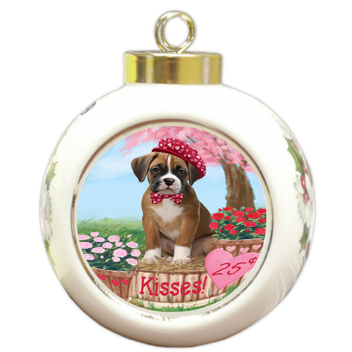 Rosie 25 Cent Kisses Boxer Dog Round Ball Christmas Ornament RBPOR56306