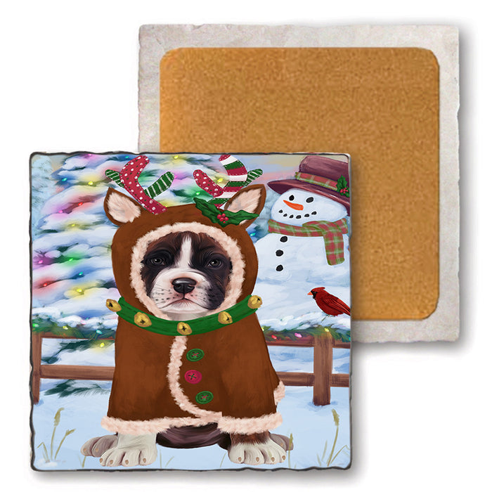 Christmas Gingerbread House Candyfest Boxer Dog Set of 4 Natural Stone Marble Tile Coasters MCST51212