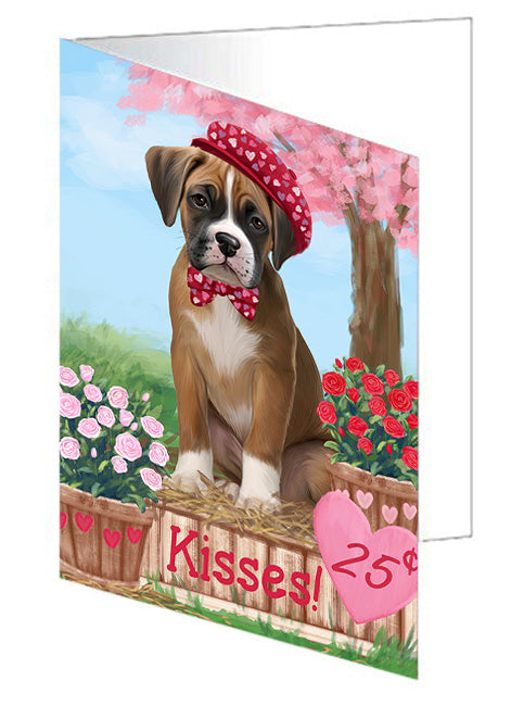 Rosie 25 Cent Kisses Boxer Dog Handmade Artwork Assorted Pets Greeting Cards and Note Cards with Envelopes for All Occasions and Holiday Seasons GCD72365