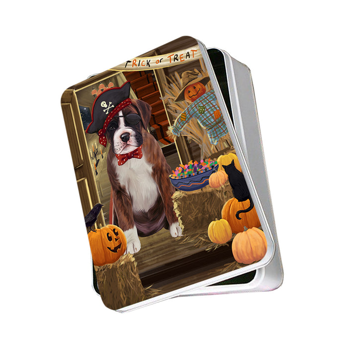 Enter at Own Risk Trick or Treat Halloween Boxer Dog Photo Storage Tin PITN53041