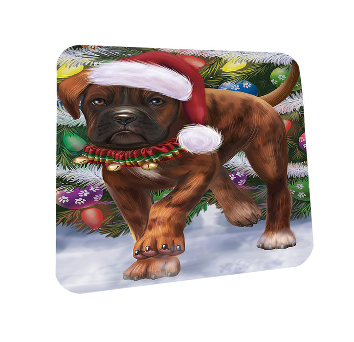 Trotting in the Snow Boxer Dog Coasters Set of 4 CST55384
