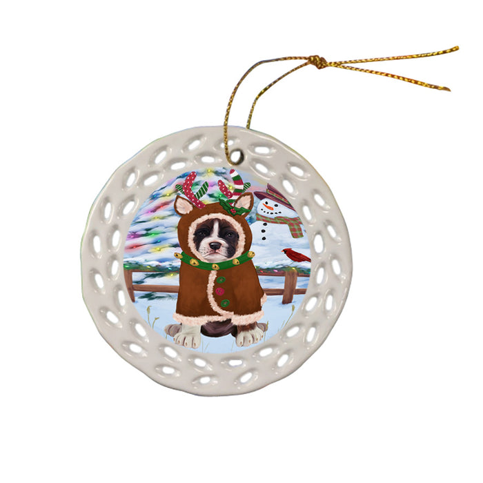 Christmas Gingerbread House Candyfest Boxer Dog Ceramic Doily Ornament DPOR56568