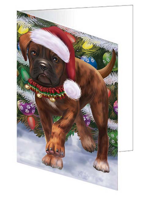 Trotting in the Snow Boxer Dog Handmade Artwork Assorted Pets Greeting Cards and Note Cards with Envelopes for All Occasions and Holiday Seasons GCD70793