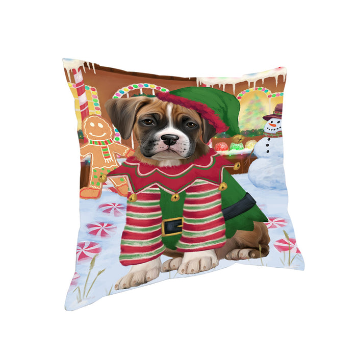 Christmas Gingerbread House Candyfest Boxer Dog Pillow PIL79144
