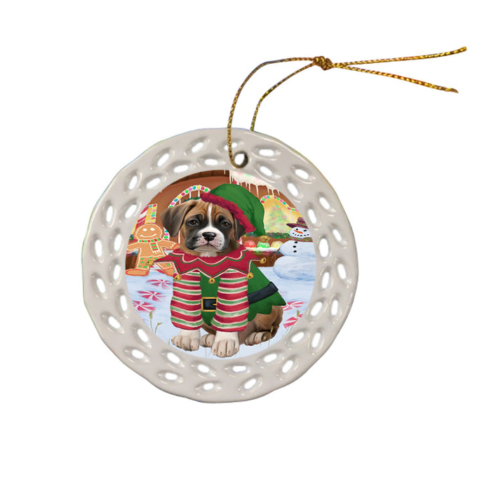 Christmas Gingerbread House Candyfest Boxer Dog Ceramic Doily Ornament DPOR56569