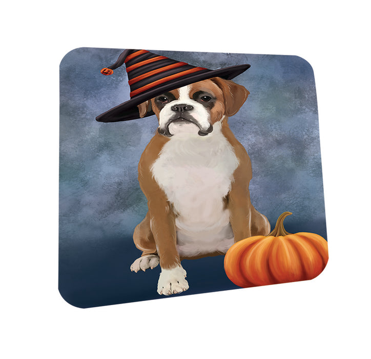 Happy Halloween Boxer Dog Wearing Witch Hat with Pumpkin Coasters Set of 4 CST54897