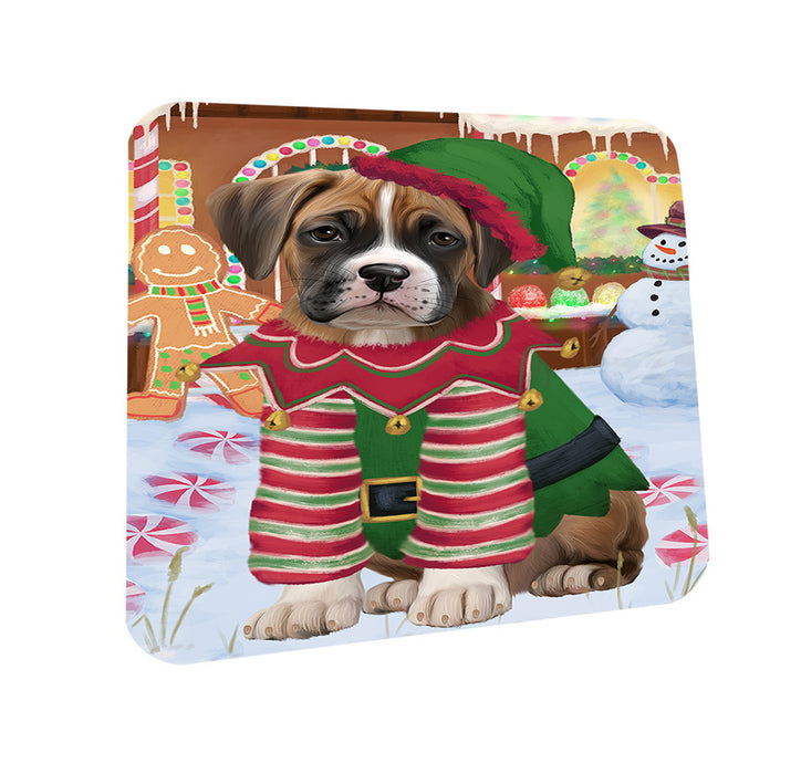 Christmas Gingerbread House Candyfest Boxer Dog Coasters Set of 4 CST56171