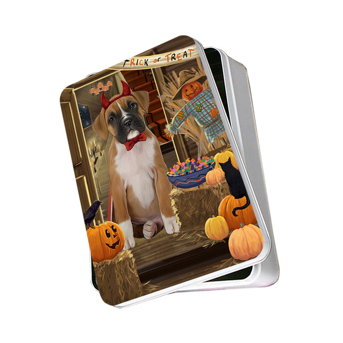 Enter at Own Risk Trick or Treat Halloween Boxer Dog Photo Storage Tin PITN53042