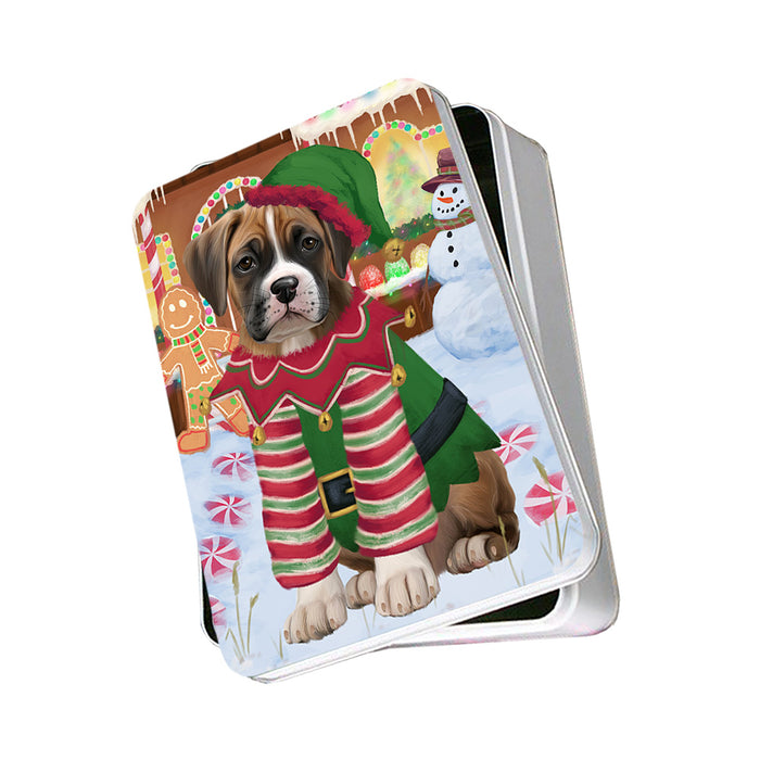 Christmas Gingerbread House Candyfest Boxer Dog Photo Storage Tin PITN56132