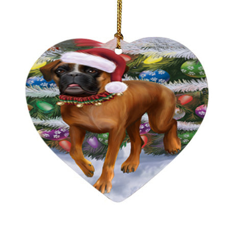 Trotting in the Snow Boxer Dog Heart Christmas Ornament HPOR55783