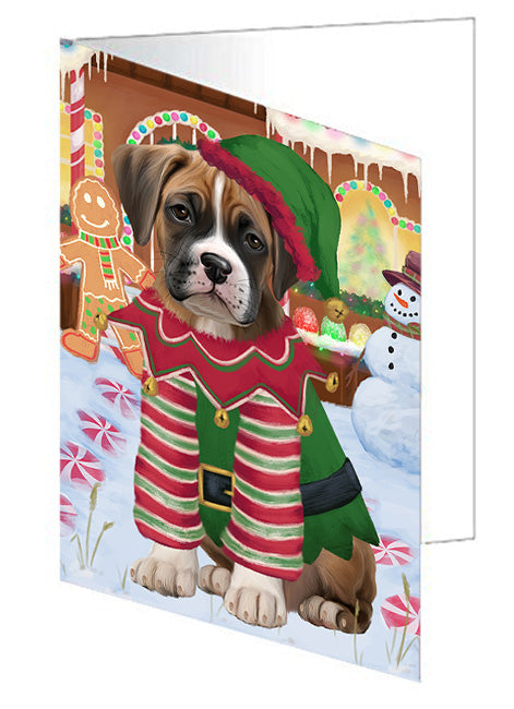 Christmas Gingerbread House Candyfest Boxer Dog Handmade Artwork Assorted Pets Greeting Cards and Note Cards with Envelopes for All Occasions and Holiday Seasons GCD73154