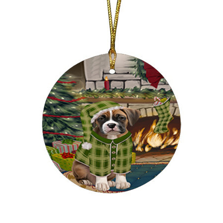 The Stocking was Hung Boxer Dog Round Flat Christmas Ornament RFPOR55599