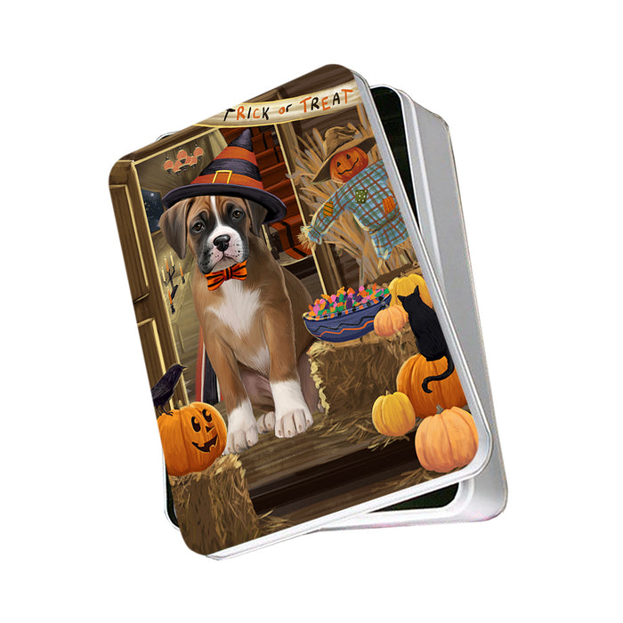 Enter at Own Risk Trick or Treat Halloween Boxer Dog Photo Storage Tin PITN53043