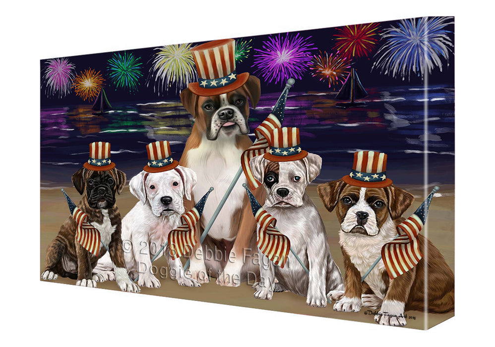 4th of July Independence Day Firework Boxers Dog Canvas Wall Art CVS53724