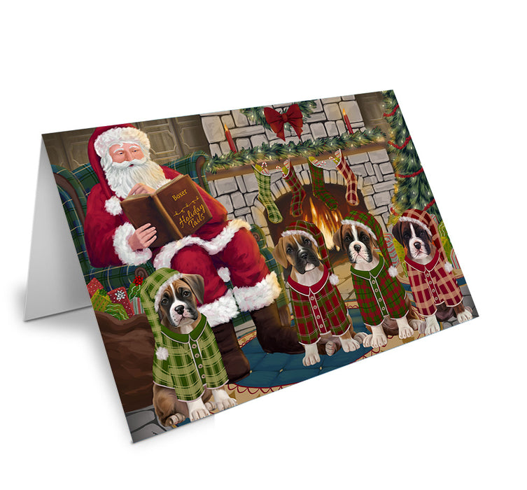 Christmas Cozy Holiday Tails Boxers Dog Handmade Artwork Assorted Pets Greeting Cards and Note Cards with Envelopes for All Occasions and Holiday Seasons GCD69839