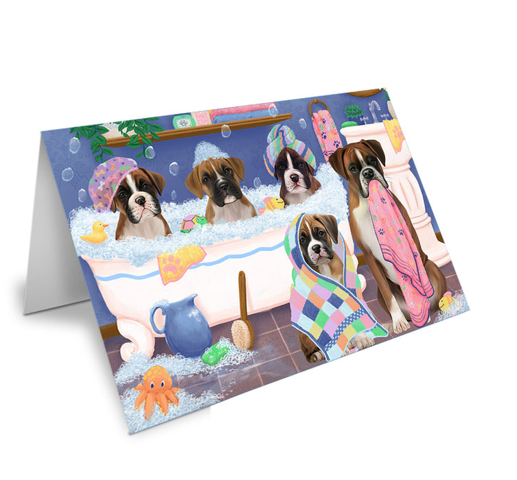 Rub A Dub Dogs In A Tub Boxers Dog Handmade Artwork Assorted Pets Greeting Cards and Note Cards with Envelopes for All Occasions and Holiday Seasons GCD74831