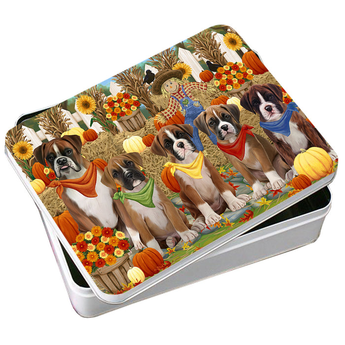 Fall Festive Gathering Boxers Dog with Pumpkins Photo Storage Tin PITN50629