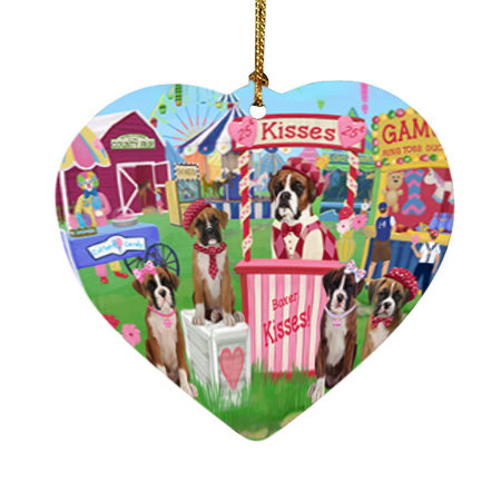 Carnival Kissing Booth Boxers Dog Heart Christmas Ornament HPOR56255