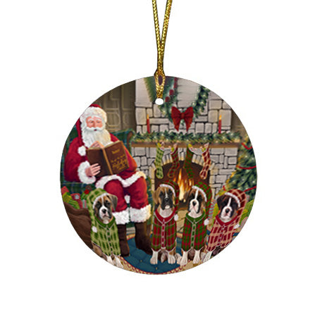 Christmas Cozy Holiday Tails Boxers Dog Round Flat Christmas Ornament RFPOR55464