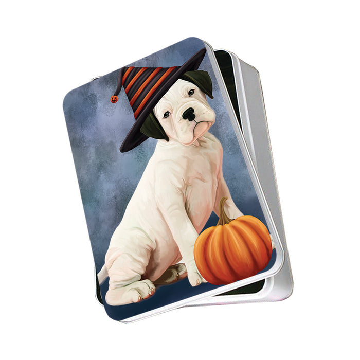 Happy Halloween Boxer Dog Wearing Witch Hat with Pumpkin Photo Storage Tin PITN54728