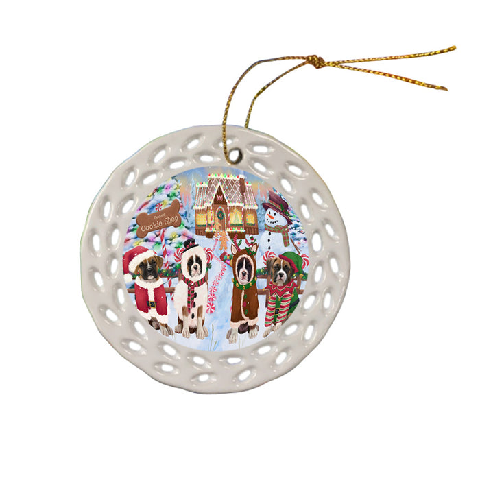 Holiday Gingerbread Cookie Shop Boxers Dog Ceramic Doily Ornament DPOR56740