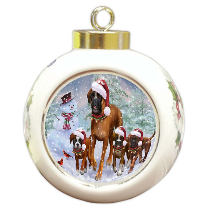 Christmas Running Family Boxers Dog Round Ball Christmas Ornament RBPOR55821