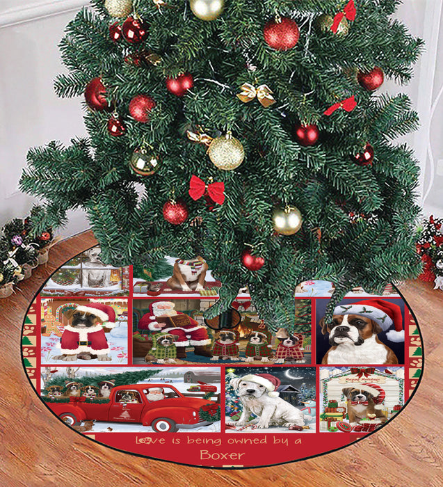 Love is Being Owned Christmas Boxer Dogs Tree Skirt