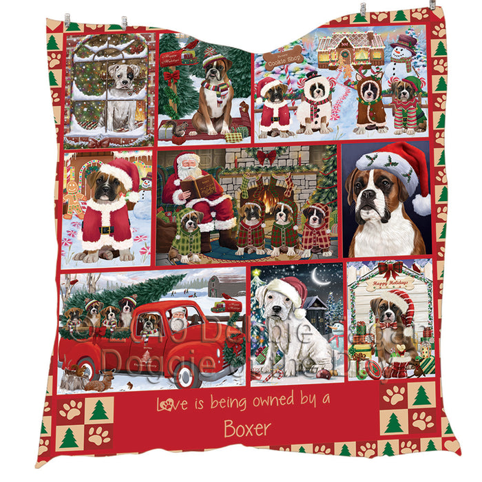 Love is Being Owned Christmas Boxer Dogs Quilt