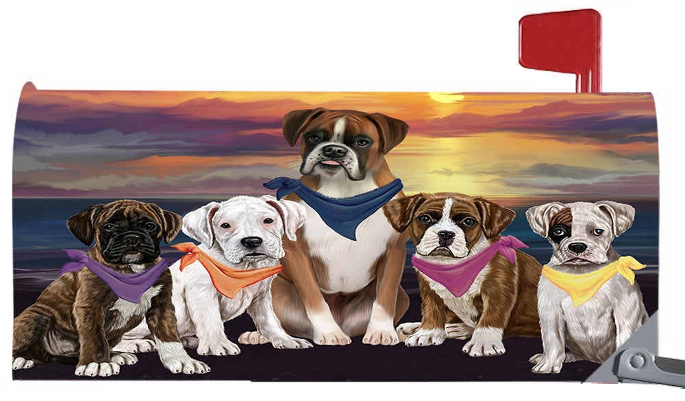 Family Sunset Portrait Boxer Dogs Magnetic Mailbox Cover MBC48456