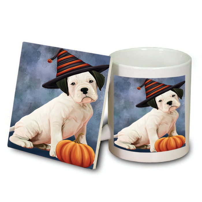 Happy Halloween Boxer Dog Wearing Witch Hat with Pumpkin Mug and Coaster Set MUC54777