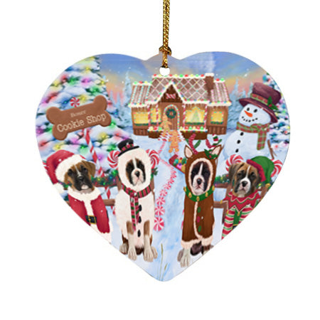 Holiday Gingerbread Cookie Shop Boxers Dog Heart Christmas Ornament HPOR56740