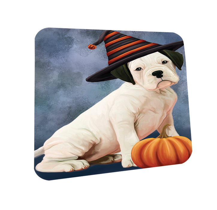 Happy Halloween Boxer Dog Wearing Witch Hat with Pumpkin Coasters Set of 4 CST54743