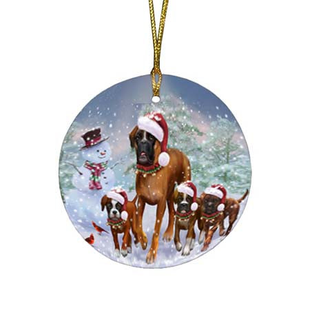 Christmas Running Family Boxers Dog Round Flat Christmas Ornament RFPOR55821