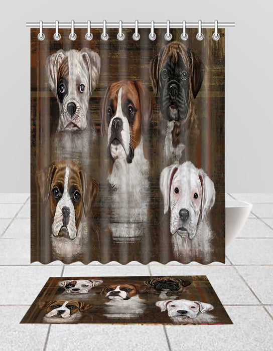 Rustic Boxer Dogs  Bath Mat and Shower Curtain Combo