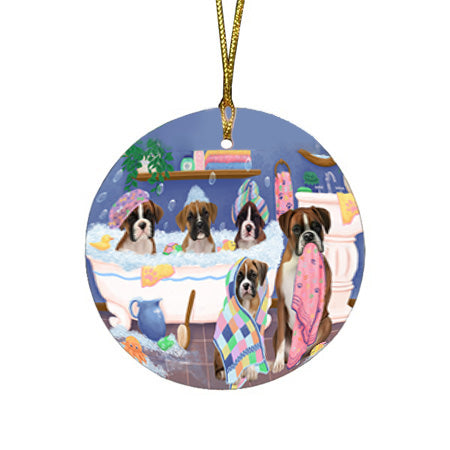 Rub A Dub Dogs In A Tub Boxers Dog Round Flat Christmas Ornament RFPOR57128