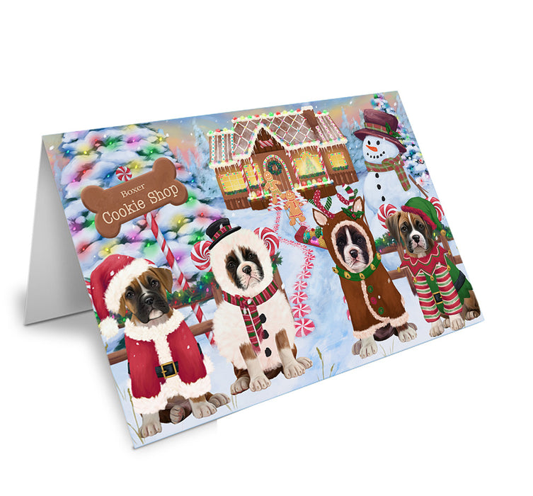 Holiday Gingerbread Cookie Shop Boxers Dog Handmade Artwork Assorted Pets Greeting Cards and Note Cards with Envelopes for All Occasions and Holiday Seasons GCD73667