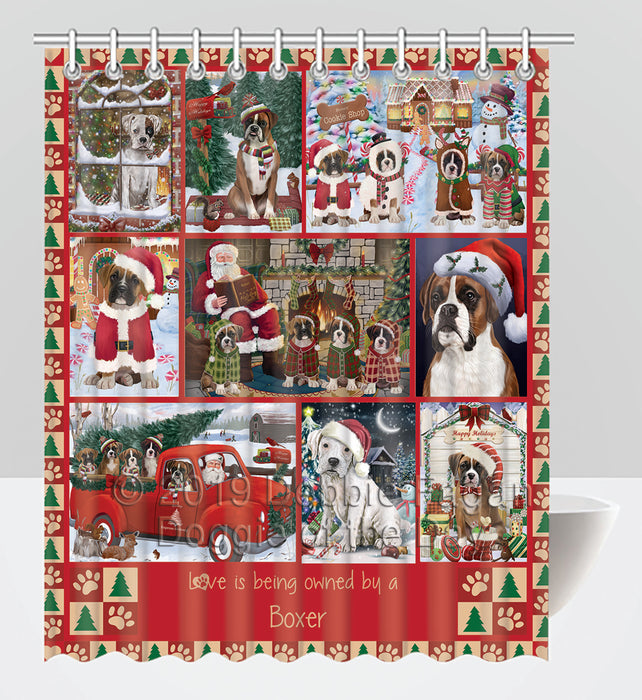 Love is Being Owned Christmas Boxer Dogs Shower Curtain