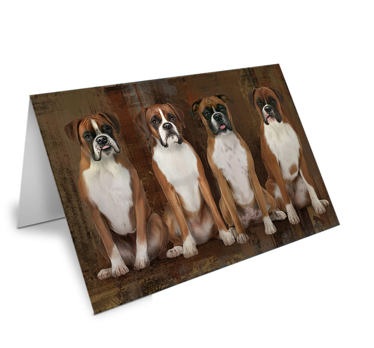 Rustic 4 Boxers Dog Handmade Artwork Assorted Pets Greeting Cards and Note Cards with Envelopes for All Occasions and Holiday Seasons GCD55553