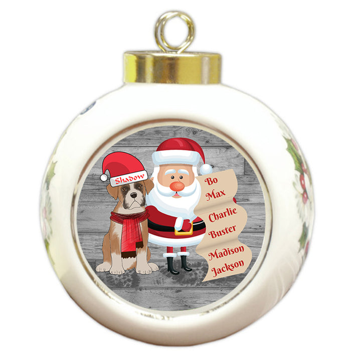 Custom Personalized Santa with Boxer Dog Christmas Round Ball Ornament