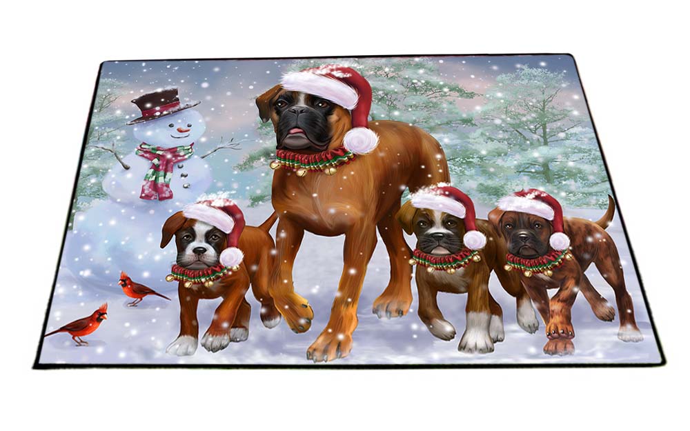 Christmas Running Family Boxers Dog Floormat FLMS52818