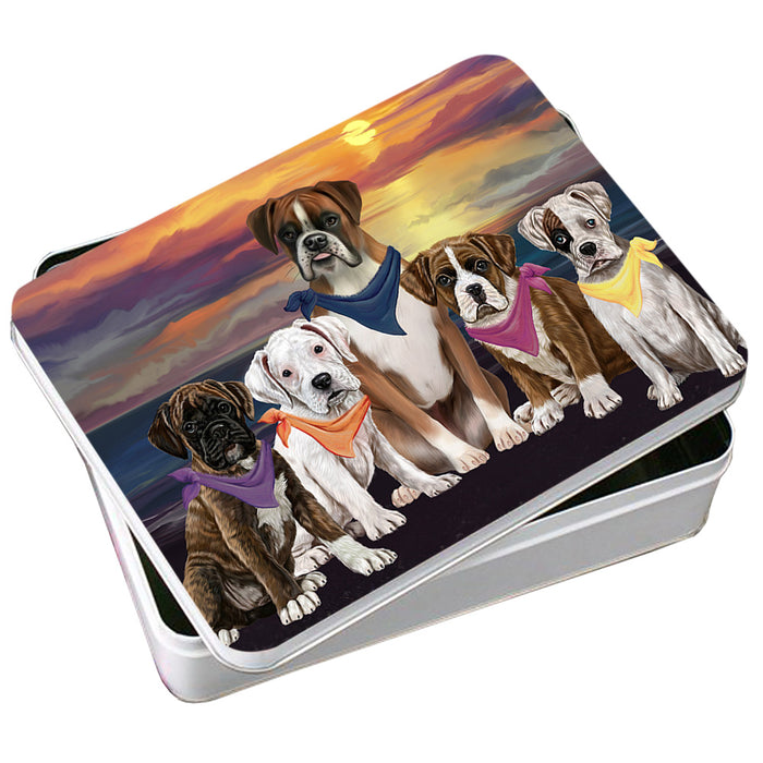 Family Sunset Portrait Boxers Dog Photo Storage Tin PITN50241