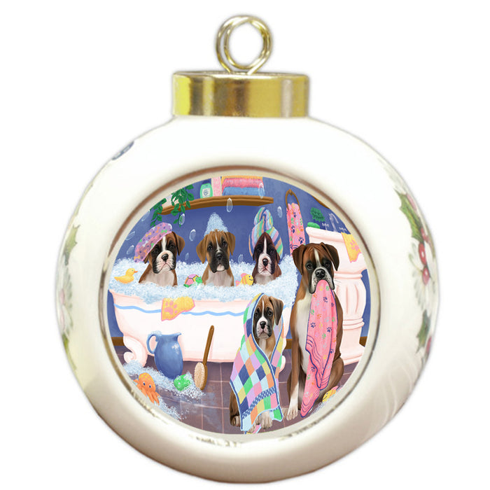 Rub A Dub Dogs In A Tub Boxers Dog Round Ball Christmas Ornament RBPOR57128