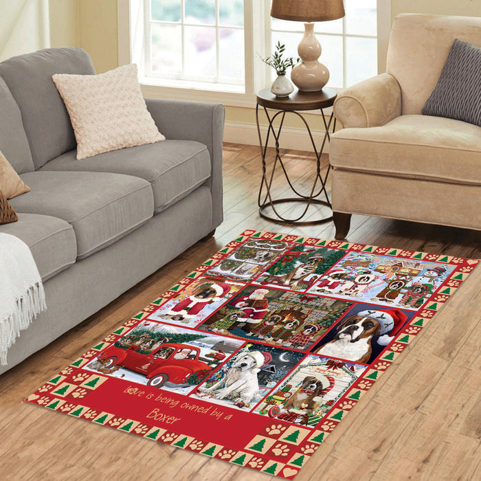 Love is Being Owned Christmas Boxer Dogs Area Rug