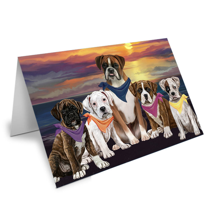 Family Sunset Portrait Boxers Dog Handmade Artwork Assorted Pets Greeting Cards and Note Cards with Envelopes for All Occasions and Holiday Seasons GCD54752