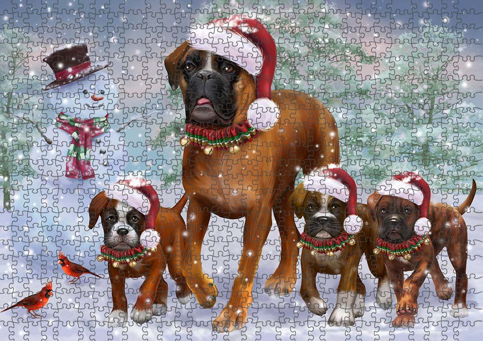 Christmas Running Family Boxers Dog Puzzle with Photo Tin PUZL90064