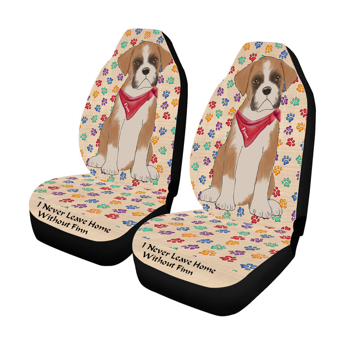 Personalized I Never Leave Home Paw Print Boxer Dogs Pet Front Car Seat Cover (Set of 2)