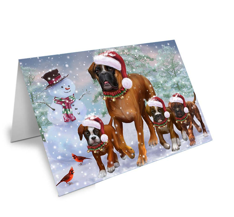 Christmas Running Family Boxers Dog Handmade Artwork Assorted Pets Greeting Cards and Note Cards with Envelopes for All Occasions and Holiday Seasons GCD70910