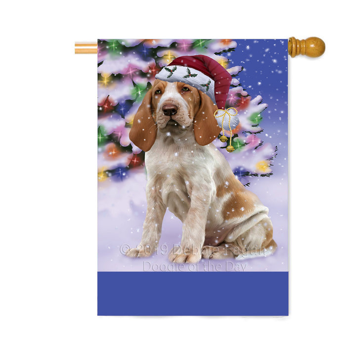 Personalized Winterland Wonderland Bracco Italiano Dog In Christmas Holiday Scenic Background Custom House Flag FLG-DOTD-A61315