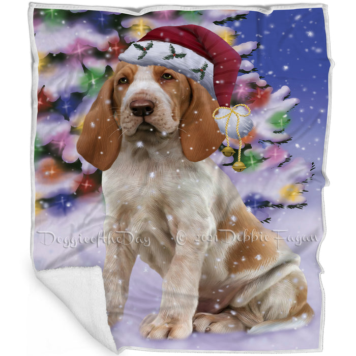 Winterland Wonderland Bracco Italiano Dog In Christmas Holiday Scenic Background Blanket BLNKT120621